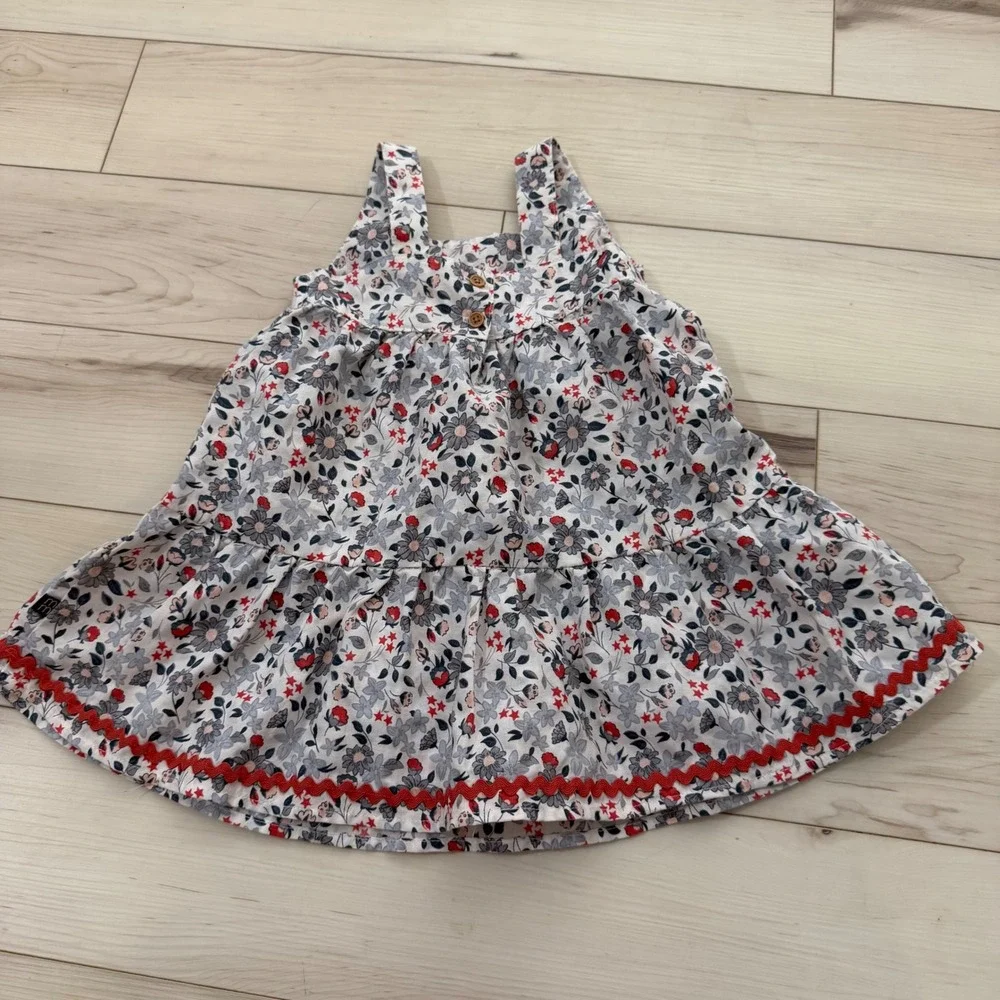 Modern Moments by Gerber Toddler Girls Floral Ric Rac Tiered Dress 2T White Red